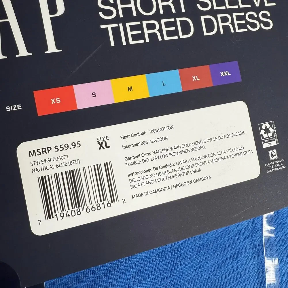 GAP Short Sleeve Tiered Lightweight Cotton Jersey T-Shirt Mini Dress XL Blue - Picture 4 of 5